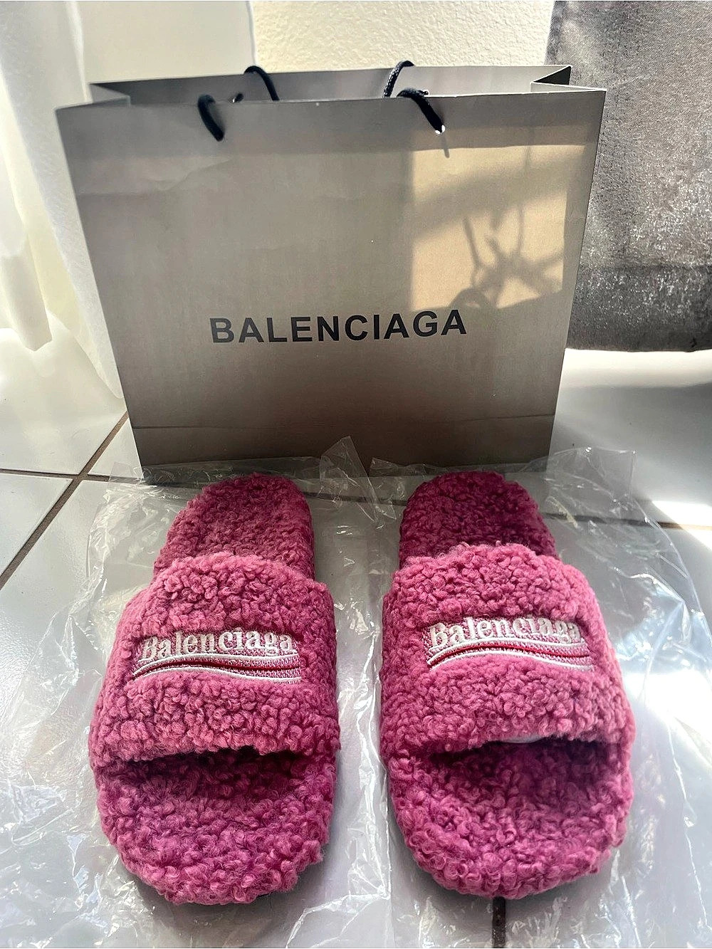 Balenciaga Furry Slide Slippers (Sweet Pink)